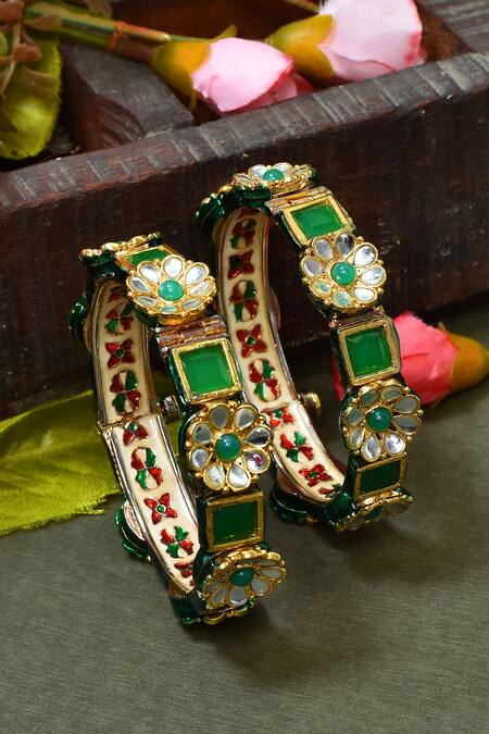Buy_Posh By Rathore_White Diamonds, Stones Kundan Embellished Kada - 2 Piece _Online_at_Aza_Fashions