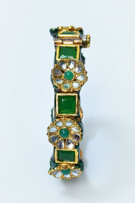 Shop_Posh By Rathore_White Diamonds, Stones Kundan Embellished Kada - 2 Piece _Online_at_Aza_Fashions