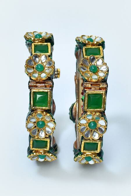 Posh By Rathore_White Diamonds, Stones Kundan Embellished Kada - 2 Piece _at_Aza_Fashions