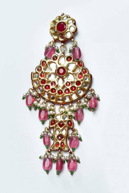 Posh By Rathore Red Beads, Diamonds, Pearls Embellished Earrings at Aza Fashions Posh By Rathore_Red Beads, Diamonds, Pearls Embellished Earrings _at_Aza_Fashions