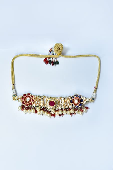 Buy_Posh By Rathore_Multi Color Crystals Kundan Embellished Choker Set _Online_at_Aza_Fashions