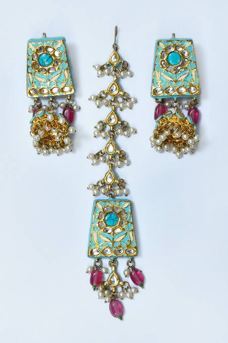 Posh By Rathore_Blue Beads Embellished Necklace Set _at_Aza_Fashions