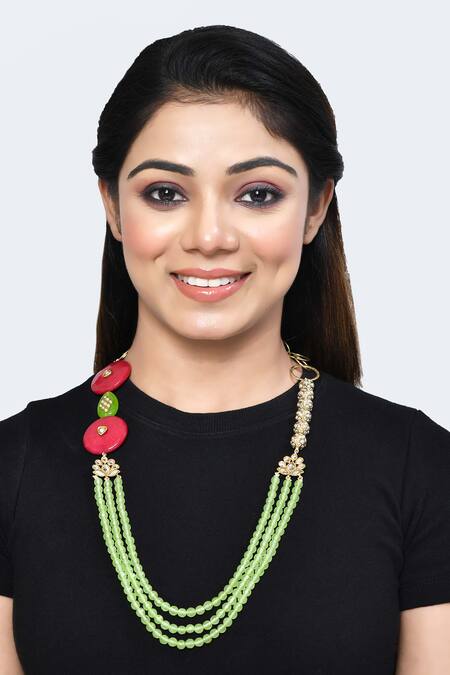 Posh By Rathore_Red Layered Bead Embellished Necklace _Online_at_Aza_Fashions