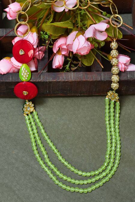 Buy_Posh By Rathore_Red Layered Bead Embellished Necklace _Online_at_Aza_Fashions
