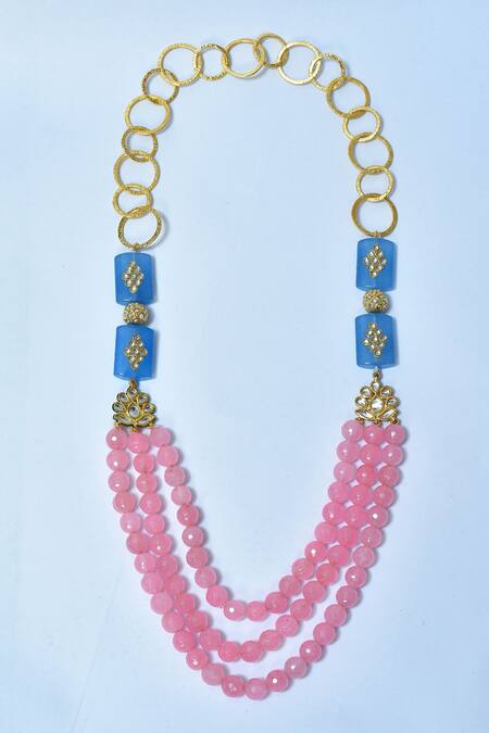 Shop_Posh by Rathore_Pink Embellished Layered Bead Necklace _at_Aza_Fashions