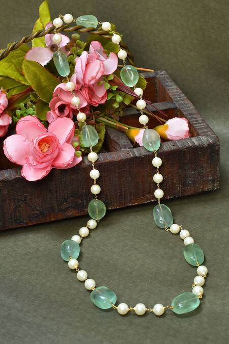 Buy_Posh By Rathore_Green Fluorite Stones Embellished Necklace _Online_at_Aza_Fashions