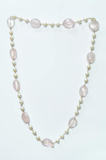 Posh By Rathore Rose Quartz Embellished Necklace 