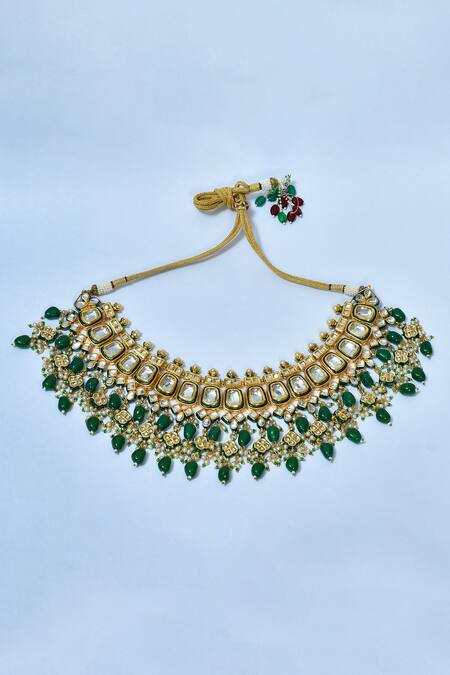 Buy_Posh By Rathore_Gold Plated Crystals, Beads Kundan Embellished Choker Set _Online_at_Aza_Fashions