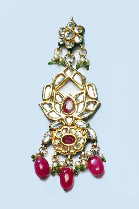 Buy_Posh By Rathore_Gold Plated Beads, Pearls Kundan Embellished Long Necklace Set 