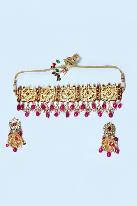 Posh By Rathore Geometric Pattern Embellished Choker Set 