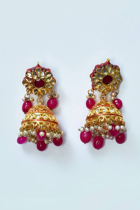 Shop_Posh By Rathore_Gold Plated Beads, Pearls Geometric Pattern Embellished Choker Set _Online_at_Aza_Fashions