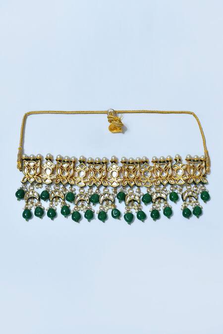 Buy_Posh By Rathore_Gold Plated Crystals, Beads Embellished Choker Set _Online_at_Aza_Fashions