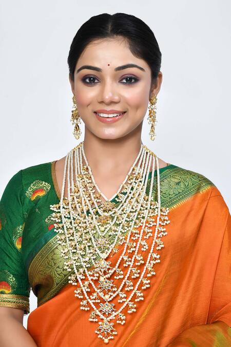 Posh By Rathore_Gold Plated Diamonds, Pearls Kundan Embellished Layered Necklace Set _Online_at_Aza_Fashions