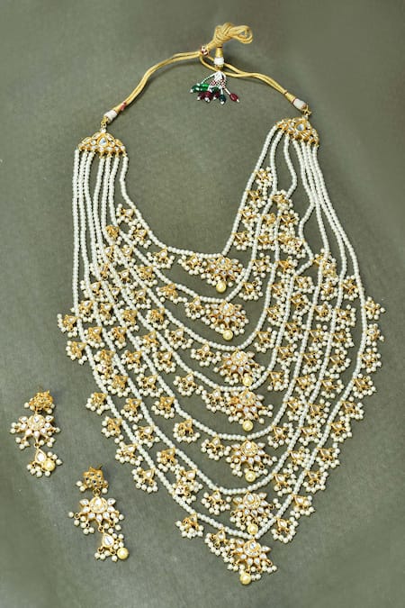 Buy_Posh By Rathore_Gold Plated Diamonds, Pearls Kundan Embellished Layered Necklace Set _Online_at_Aza_Fashions