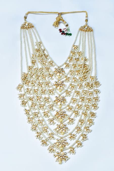 Shop_Posh By Rathore_Gold Plated Diamonds, Pearls Kundan Embellished Layered Necklace Set _Online_at_Aza_Fashions