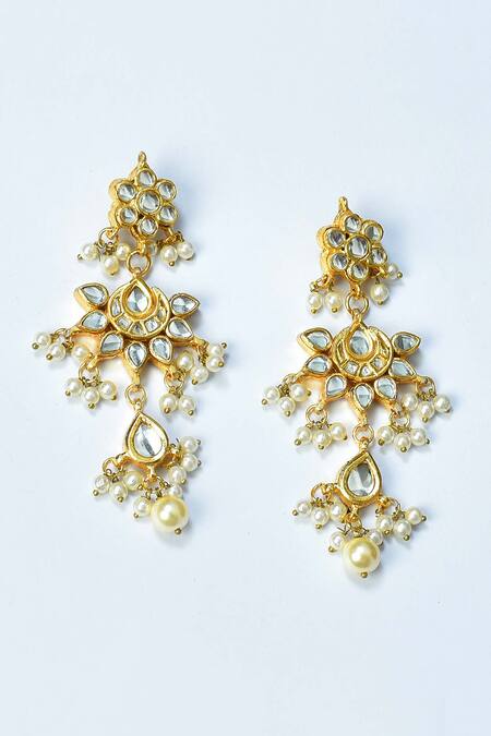 Posh By Rathore_Gold Plated Diamonds, Pearls Kundan Embellished Layered Necklace Set _at_Aza_Fashions