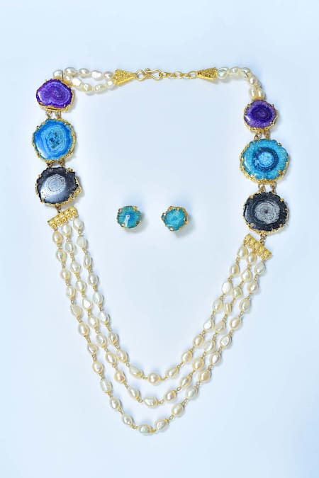 Posh By Rathore Druzy Stone Embellished Necklace Set 