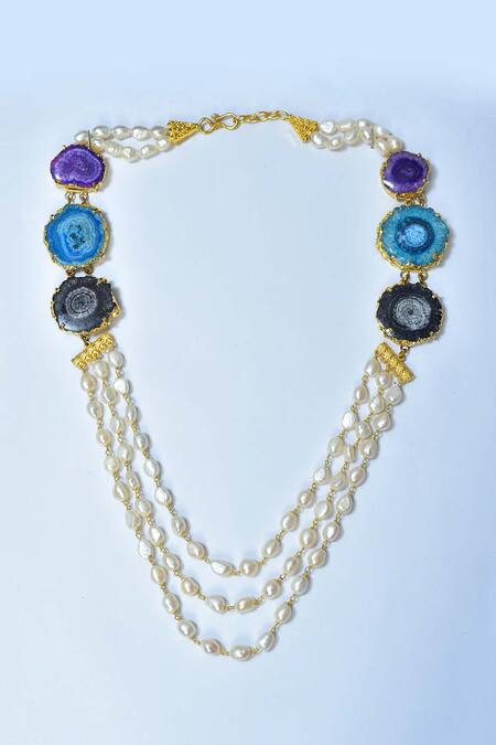 Buy_Posh By Rathore_Multi Color Druzy Stone Embellished Necklace Set _Online_at_Aza_Fashions