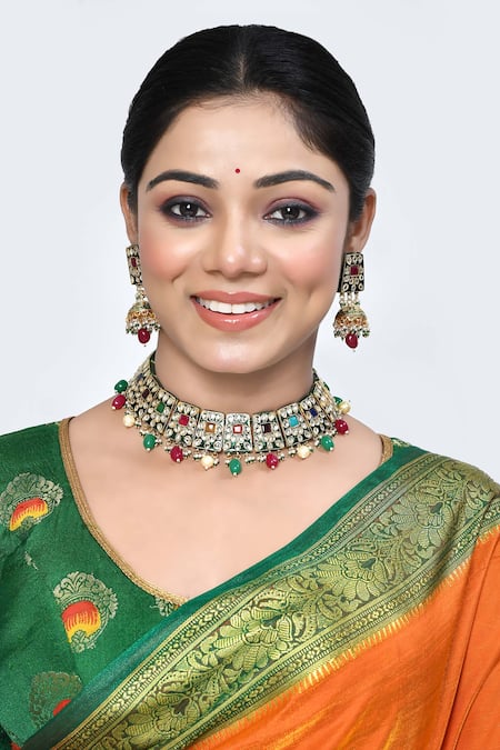 Posh By Rathore_Multi Color Stones, Beads Embellished Choker Set _Online_at_Aza_Fashions