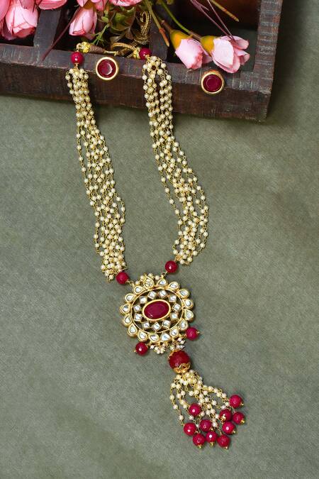 Buy_Posh By Rathore_White Crystals Stone Embellished Necklace Set _Online_at_Aza_Fashions