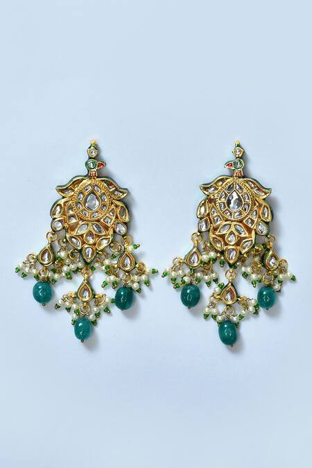 Shop_Posh By Rathore_White Fabric Flowers, Stones, Beads Embellished Choker Set _Online_at_Aza_Fashions