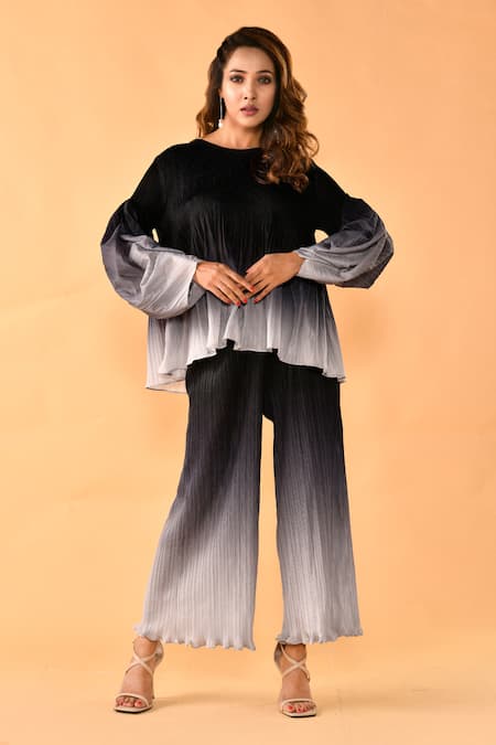 Crimp Ombre Textured Top With Pant 