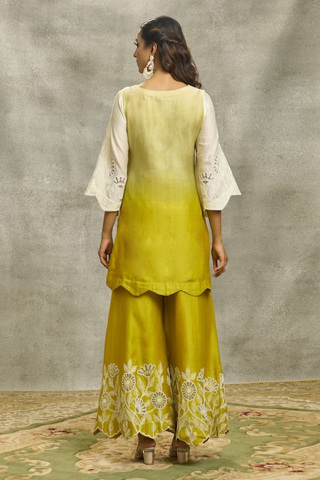 Shop Surabhi Arya Yellow Silk, Organza, Chanderi Embroidery, Cut Work Dori Kurta Set With Dupatta at Aza Fashions Shop_Surabhi Arya_Yellow Silk, Organza, Chanderi Embroidery, Cut Work Dori Kurta Set With Dupatta _at_Aza_Fashions