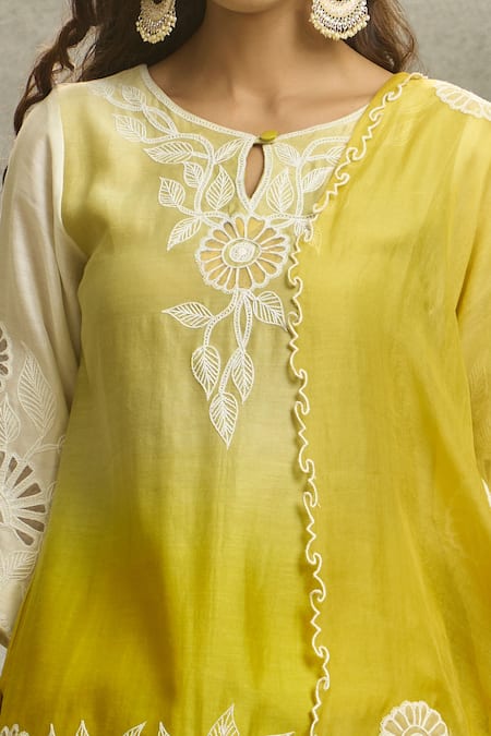 Shop Surabhi Arya Yellow Silk, Organza, Chanderi Embroidery, Cut Work Dori Kurta Set With Dupatta Online at Aza Fashions Shop_Surabhi Arya_Yellow Silk, Organza, Chanderi Embroidery, Cut Work Dori Kurta Set With Dupatta _Online_at_Aza_Fashions