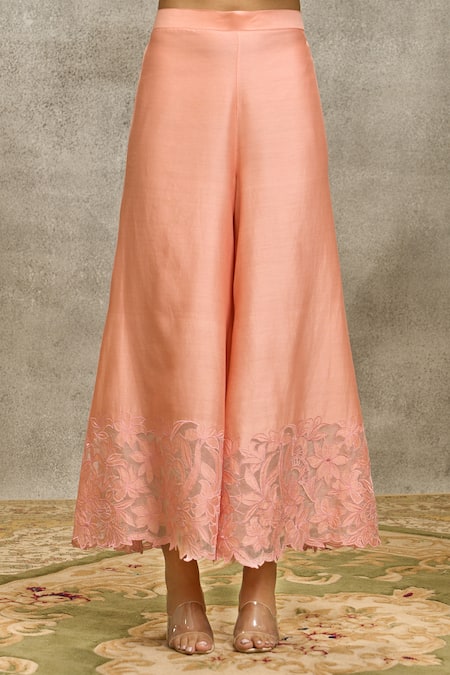 Buy_Surabhi Arya_Peach Silk, Organza, Chanderi Embroidery, Cut Kurta Set With Light Green Dupatta 