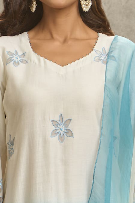 Shop_Surabhi Arya_Blue Silk, Organza, Chanderi Beads, Embroidery Round Dori Kurta Palazzo Set _Online_at_Aza_Fashions
