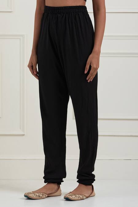 Ikshita Choudhary_Black Cotton Sequins, Zari Round Neck Embroidered Anarkali And Churidar Set_Online_at_Aza_Fashions