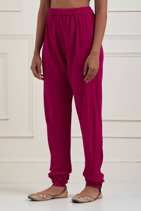 Ikshita Choudhary_Magenta Wrinkle Cotton Hand Embroidered Sequin Round Work Gathered Anarkali Set_Online_at_Aza_Fashions