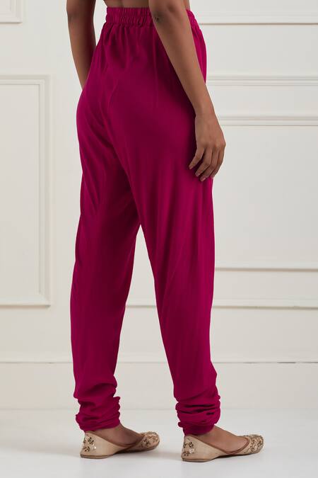 Buy_Ikshita Choudhary_Magenta Wrinkle Cotton Hand Embroidered Sequin Round Work Gathered Anarkali Set_Online_at_Aza_Fashions