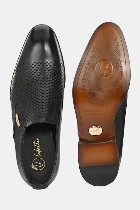 Lafattio_Black Textured Moccasins _at_Aza_Fashions