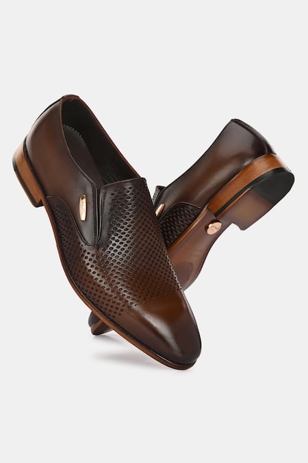 Lafattio Brown Textured Leather Moccasins  