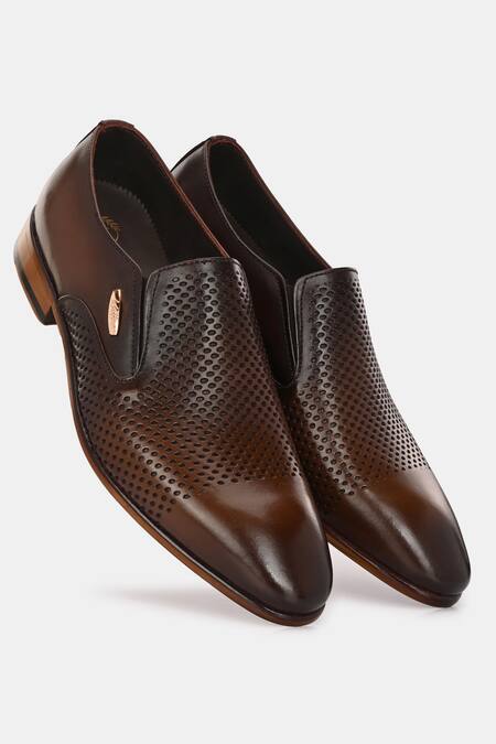 Buy_Lafattio_Brown Textured Leather Moccasins  _Online_at_Aza_Fashions