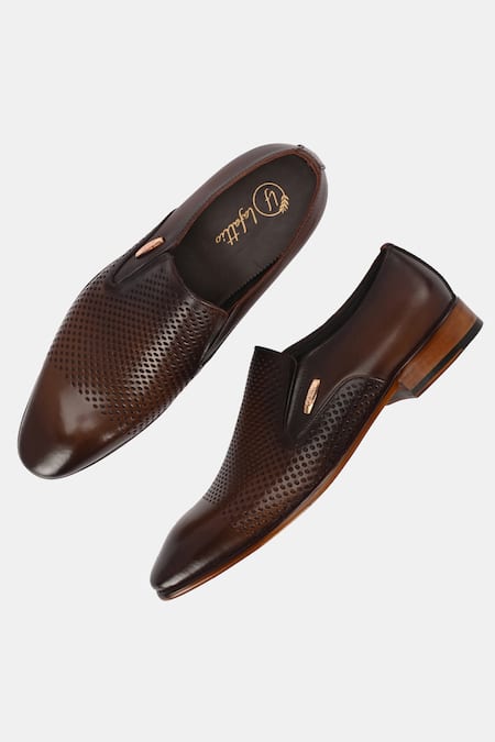 Buy_Lafattio_Brown Textured Leather Moccasins  