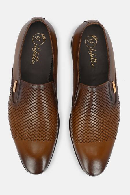 Shop_Lafattio_Brown Leather Textured Moccasins _at_Aza_Fashions