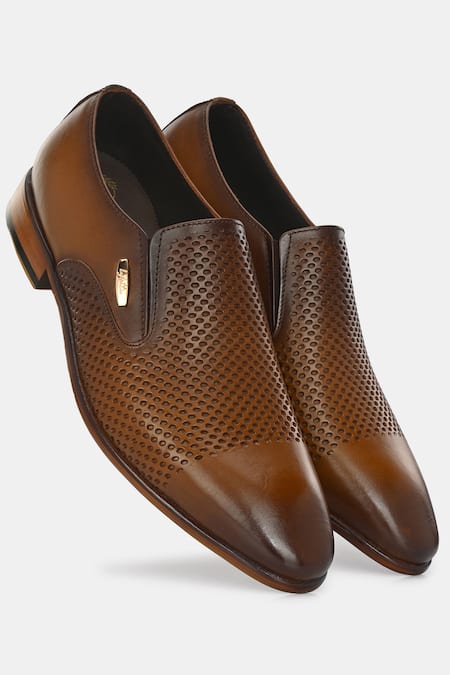 Buy_Lafattio_Brown Leather Textured Moccasins _Online_at_Aza_Fashions