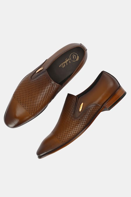 Buy_Lafattio_Brown Leather Textured Moccasins 