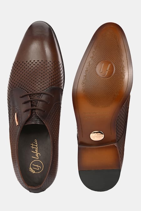 Lafattio_Brown Textured Leather Lace-up Shoes _at_Aza_Fashions