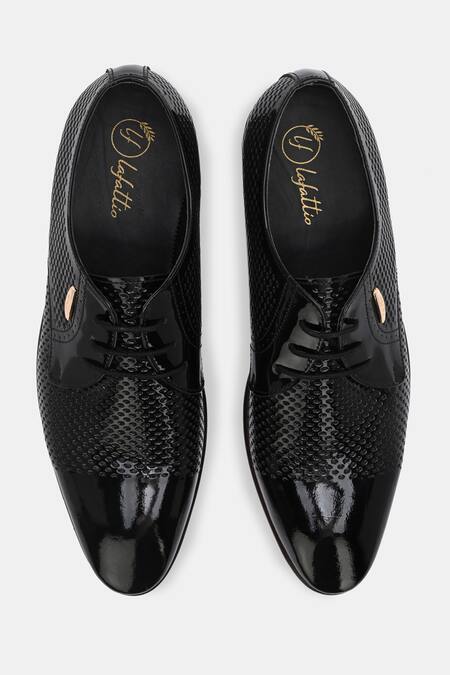 Shop_Lafattio_Black Textured Lace Up Shoes _at_Aza_Fashions