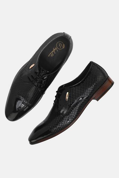 Lafattio_Black Textured Lace Up Shoes _Online_at_Aza_Fashions