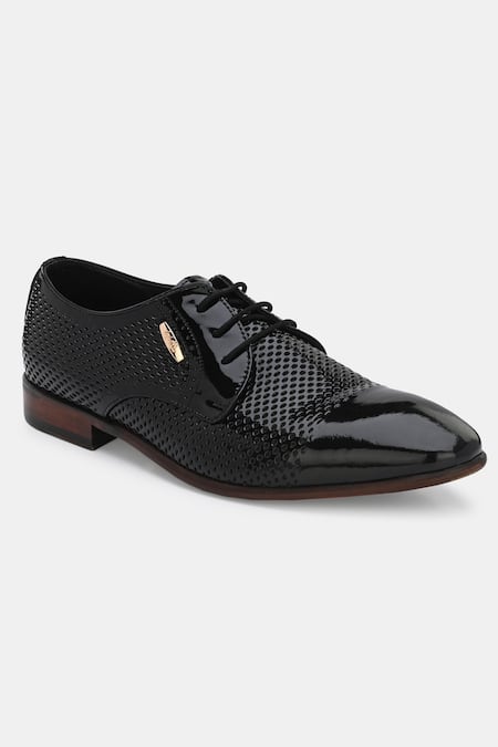 Buy_Lafattio_Black Textured Lace Up Shoes _Online_at_Aza_Fashions