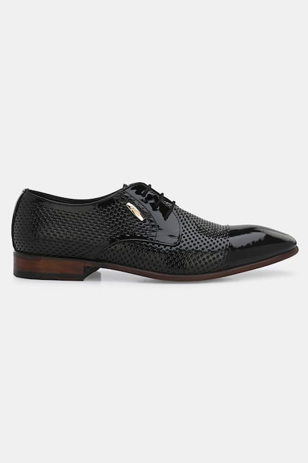 Shop_Lafattio_Black Textured Lace Up Shoes _Online_at_Aza_Fashions