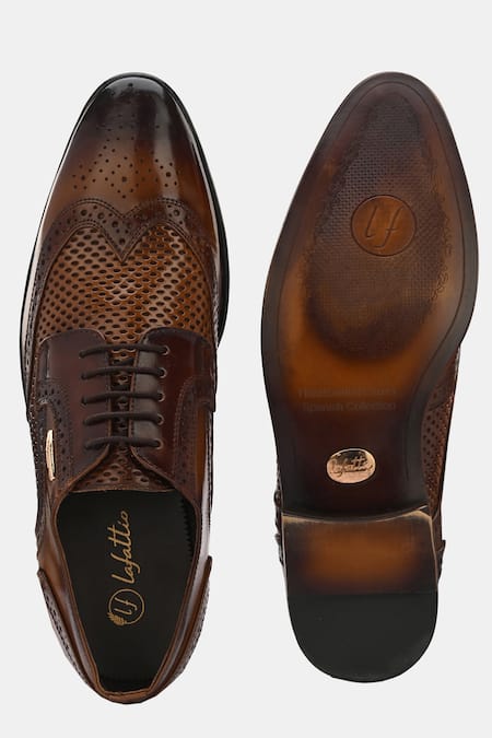 Lafattio_Brown Lace Up Textured Shoes  _at_Aza_Fashions