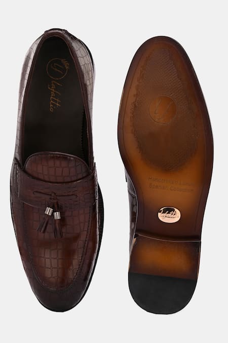 Buy_Lafattio_Brown Leather Textured Loafers  