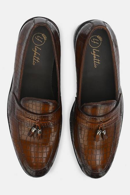 Shop_Lafattio_Brown Leather Tasselled Loafers _at_Aza_Fashions