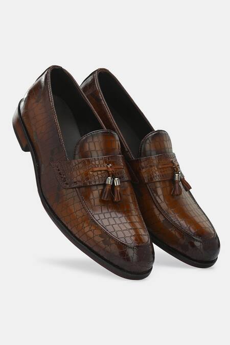 Shop_Lafattio_Brown Leather Tasselled Loafers _Online_at_Aza_Fashions