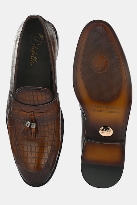 Lafattio_Brown Leather Tasselled Loafers _at_Aza_Fashions